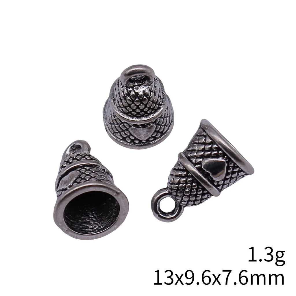 13x9.6x7.6mm 1.3g Antique Silver Zinc Alloy Heart Pattern Tassel Cap Findings for DIY Pendant Jewelry Making