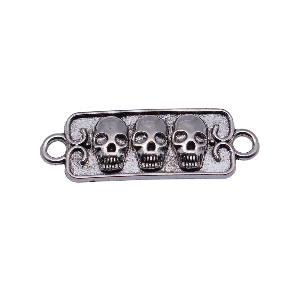 37x13mm 2.5g Antique Silver Zinc Alloy Three Skull Head Connector Charm for DIY Bracelet Necklace Making
