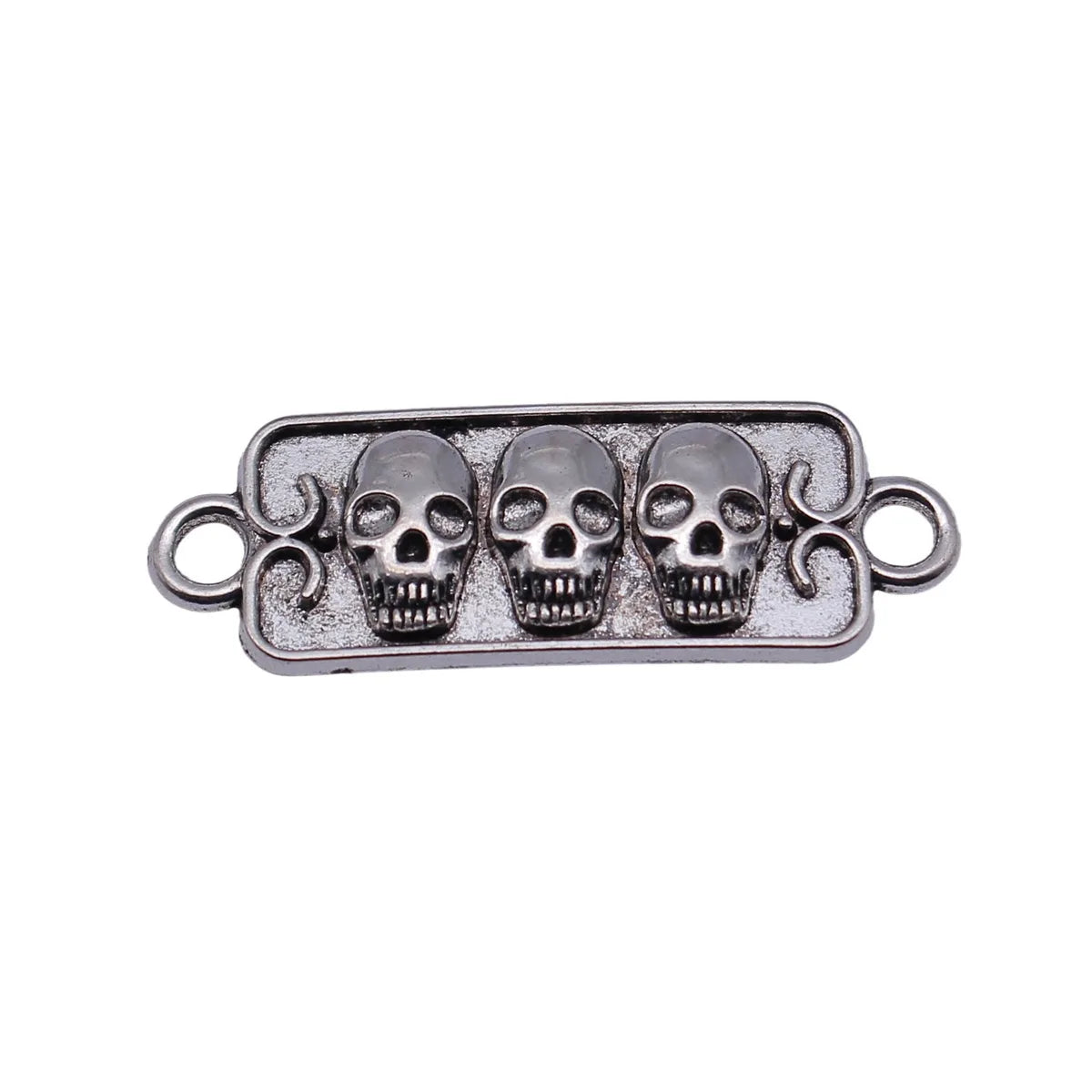 37x13mm 2.5g Antique Silver Zinc Alloy Three Skull Head Connector Charm for DIY Bracelet Necklace Making