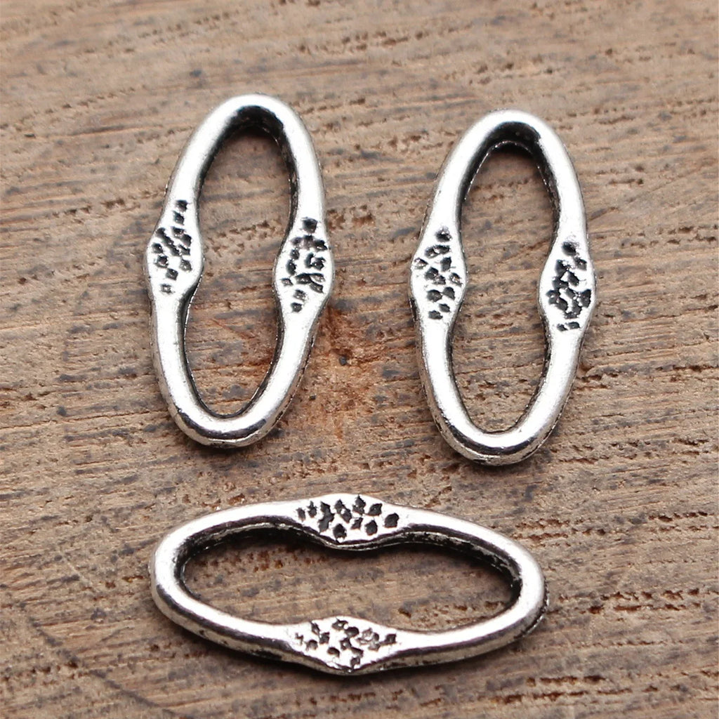 16x8mm 0.38g Antique Silver Zinc Alloy Embossed Oval Connector Charm for DIY Bracelet Necklace Making
