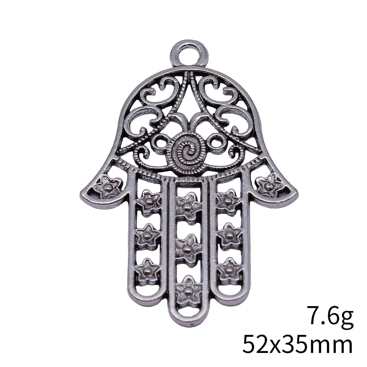 52x35mm 7.6g Antique Silver Zinc Alloy Hollow Flower Fatima Hand Lucky Palm Charm Pendant for DIY Necklace