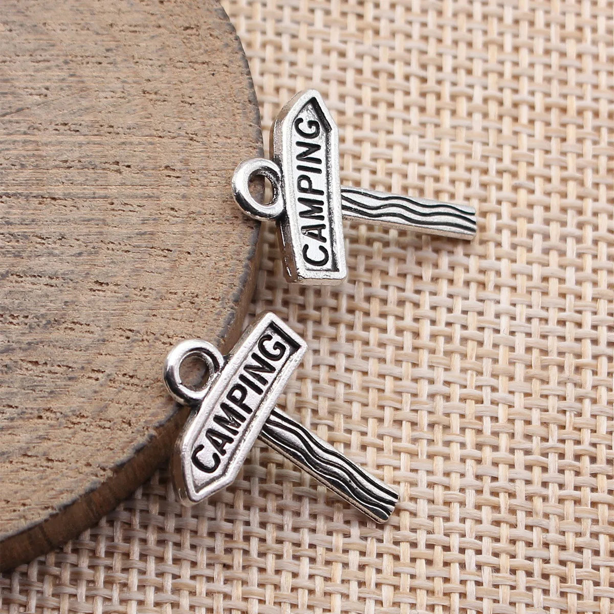 23x16mm 1.2g Antique Silver Zinc Alloy Camping Sign Charm Pendant for DIY Necklace Bracelet Making