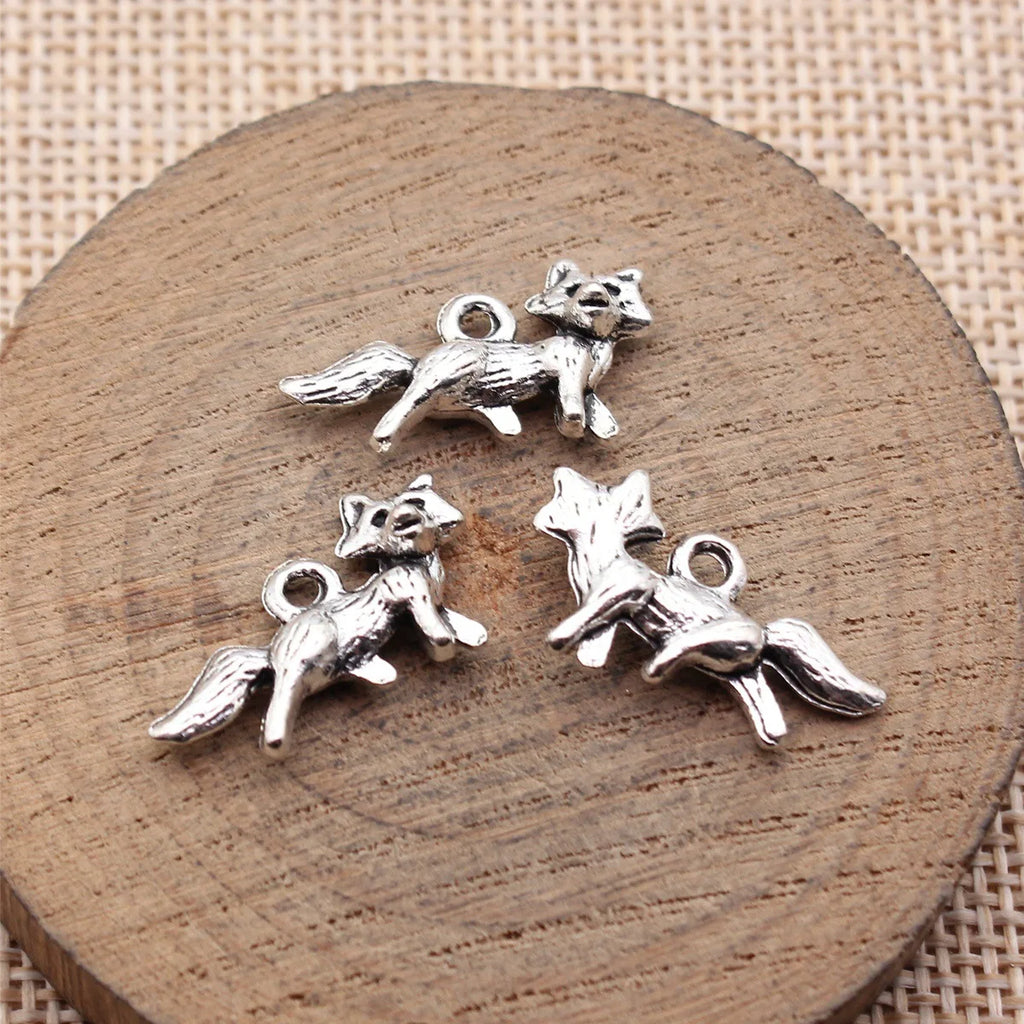 22x13mm 1.6g Antique Silver Zinc Alloy 3D Fox Charm Pendant for DIY Necklace Bracelet Jewelry Making