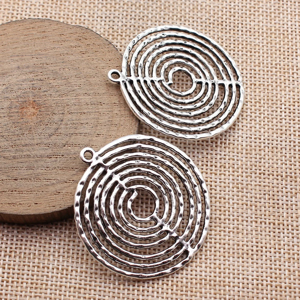 44x41mm 7.2g Antique Silver Zinc Alloy Layered Hammered Round Ring Charm Pendant for DIY Necklace