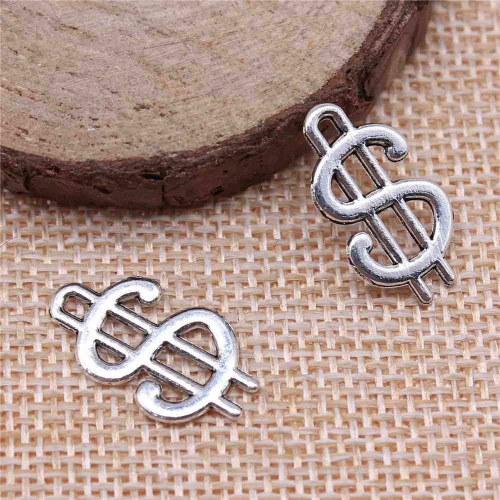 21x12mm 0.8g Antique Silver Zinc Alloy Dollar Sign Charm Pendant for DIY Necklace Bracelet Jewelry Making