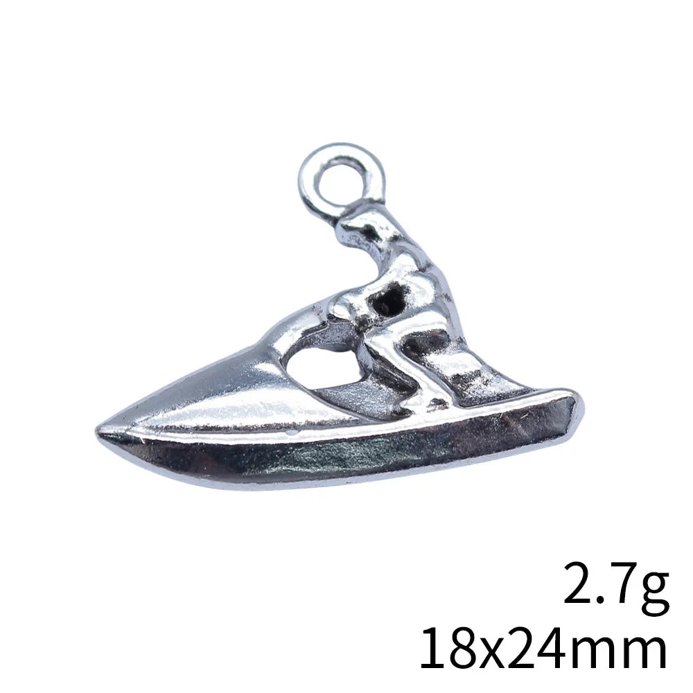 18x24mm 2.7g Antique Silver Zinc Alloy Jet Ski Charm Pendant for DIY Sport Theme Jewelry Making