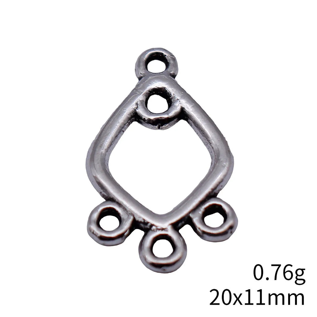 20x11mm 0.76g Antique Silver Tone Zinc Alloy Hollow Diamond Earring Connector Charms for DIY Earrings