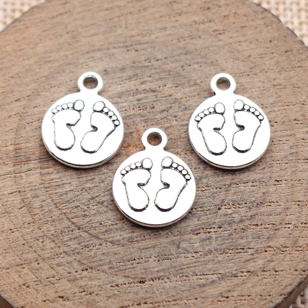 17x13mm 1.4g Antique Silver Zinc Alloy Paw Print Round Tag Charm Pendant for DIY Pet Jewelry Making