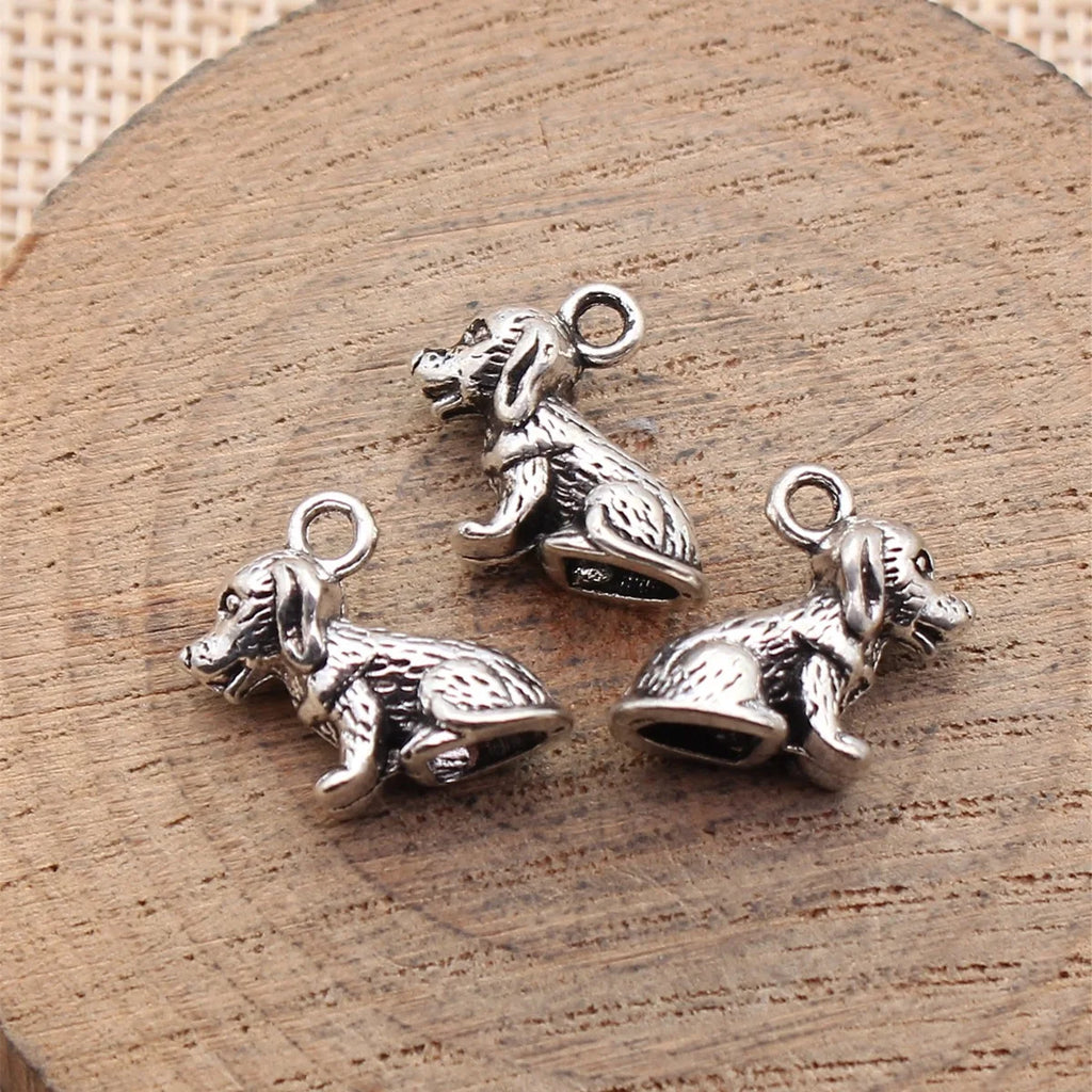 16x13mm 1.8g Antique Silver Zinc Alloy 3D Small Dog Charm Pendant for DIY Pet Theme Jewelry