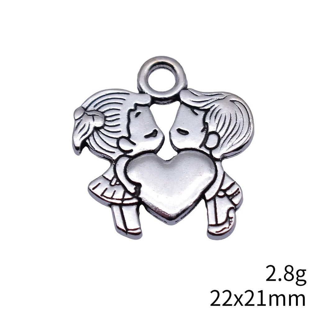 22x21mm 2.8g Multicolor Zinc Alloy Boy Girl Heart Double Sided Charm Pendant for DIY Jewelry Making