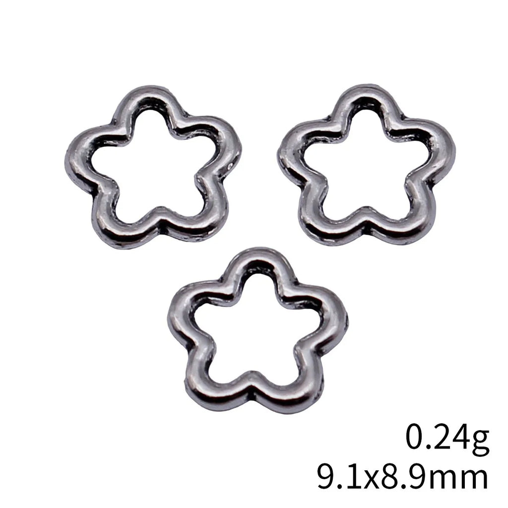 9.1x8.9mm 0.24g Antique Silver Zinc Alloy Hollow Flower Jewelry Findings for Handmade Bracelet Making
