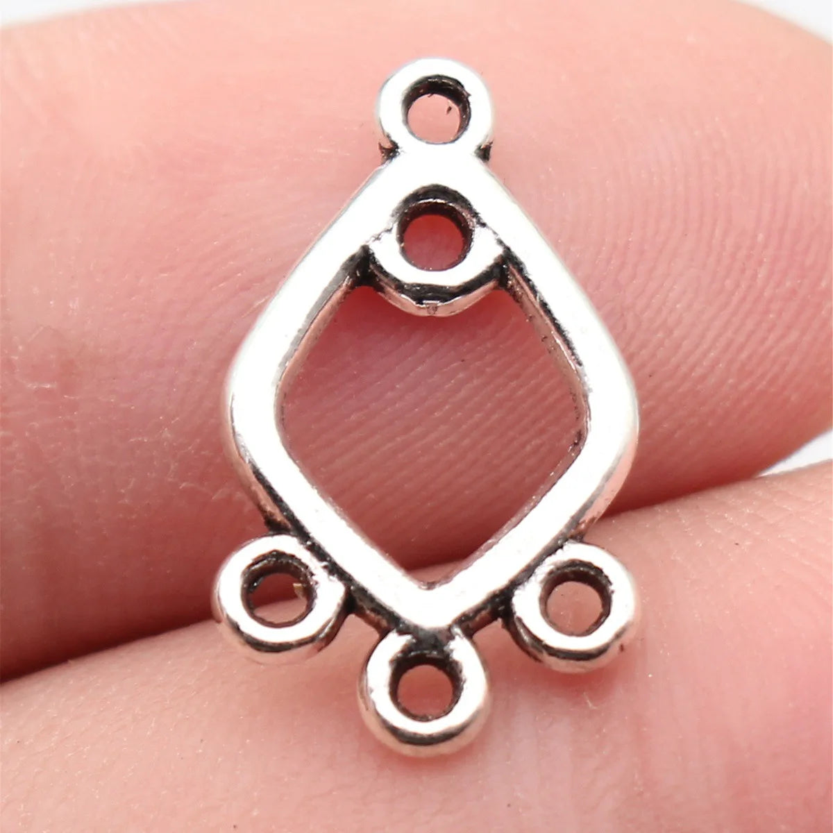 20x11mm 0.76g Antique Silver Tone Zinc Alloy Hollow Diamond Earring Connector Charms for DIY Earrings