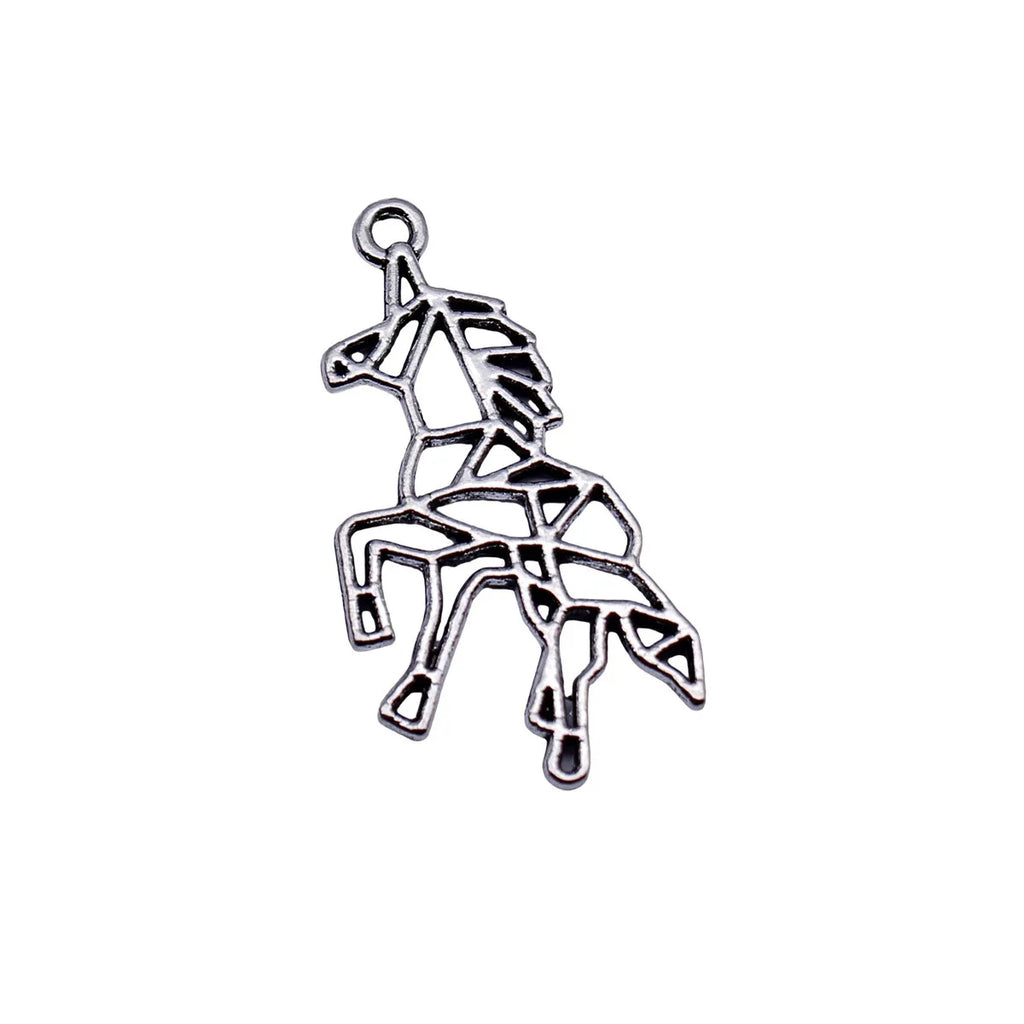 33x16mm 1.3g Antique Silver Zinc Alloy Hollow Unicorn Charm Pendant for DIY Bracelet Necklace