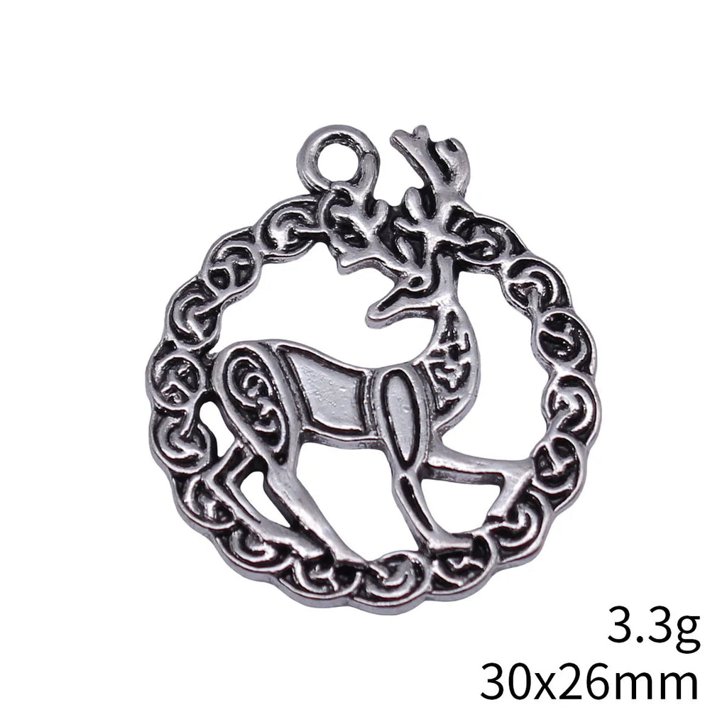 30x26mm 3.3g Antique Silver Zinc Alloy Round Celtic Knot Deer Charm Pendant for DIY Jewelry Making