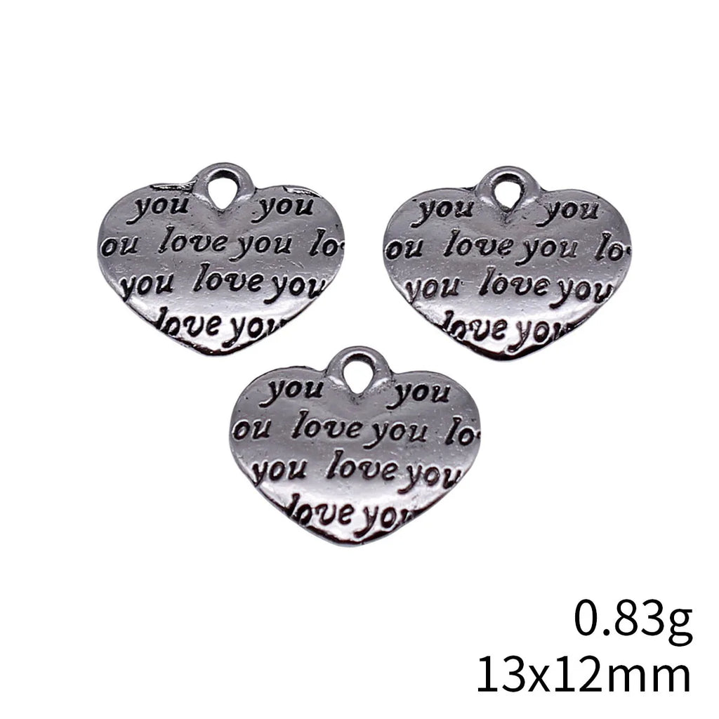 13x12mm 0.83g Multicolor Zinc Alloy Love You Heart Double Sided Charm Pendant for DIY Necklace Bracelet Making