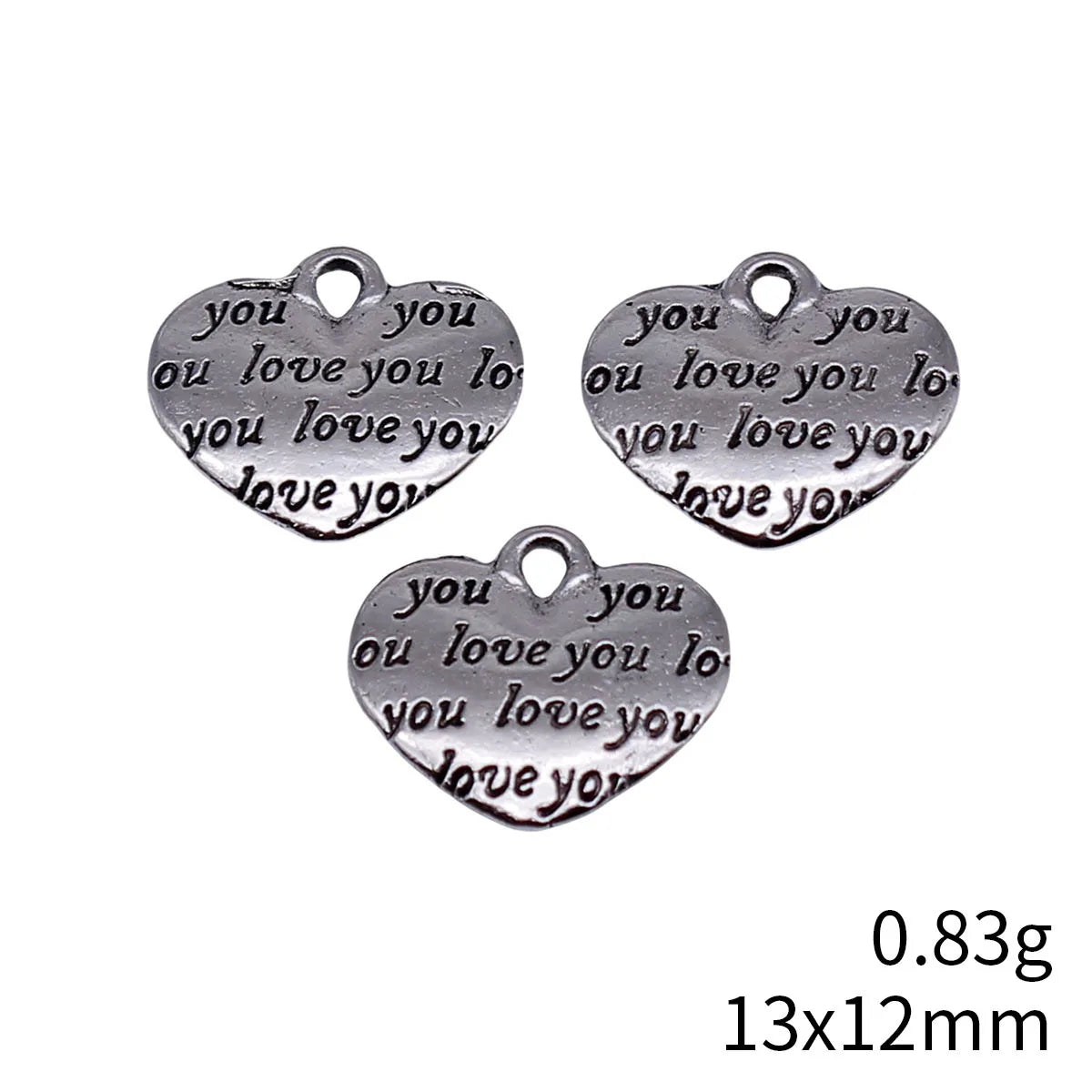 13x12mm 0.83g Multicolor Zinc Alloy Love You Heart Double Sided Charm Pendant for DIY Necklace Bracelet Making