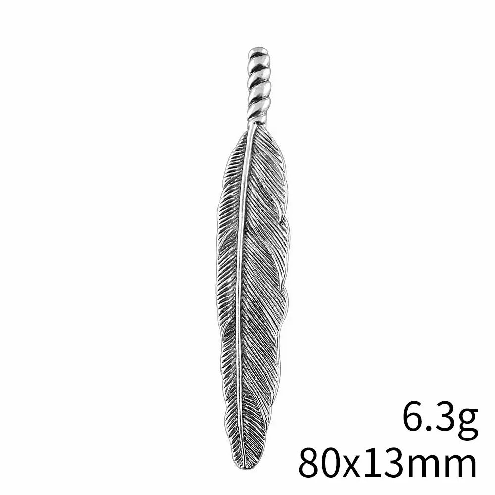 80x13mm 6.3g Antique Silver Zinc Alloy Large Feather Charm Pendant for DIY Necklace Jewelry Making