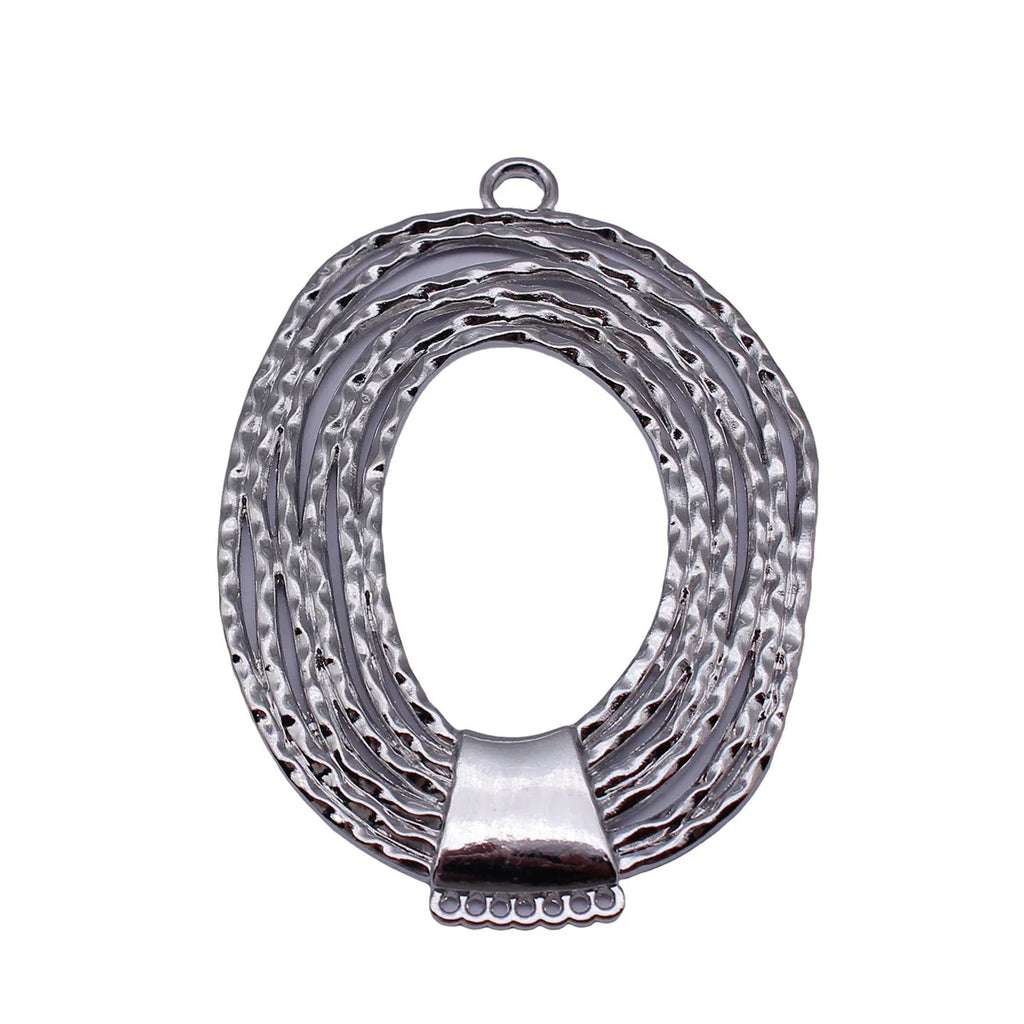 76x53mm 19.3g White Gold Color Zinc Alloy Layered Hammered Oval Round Charm Pendant for DIY Statement Necklace