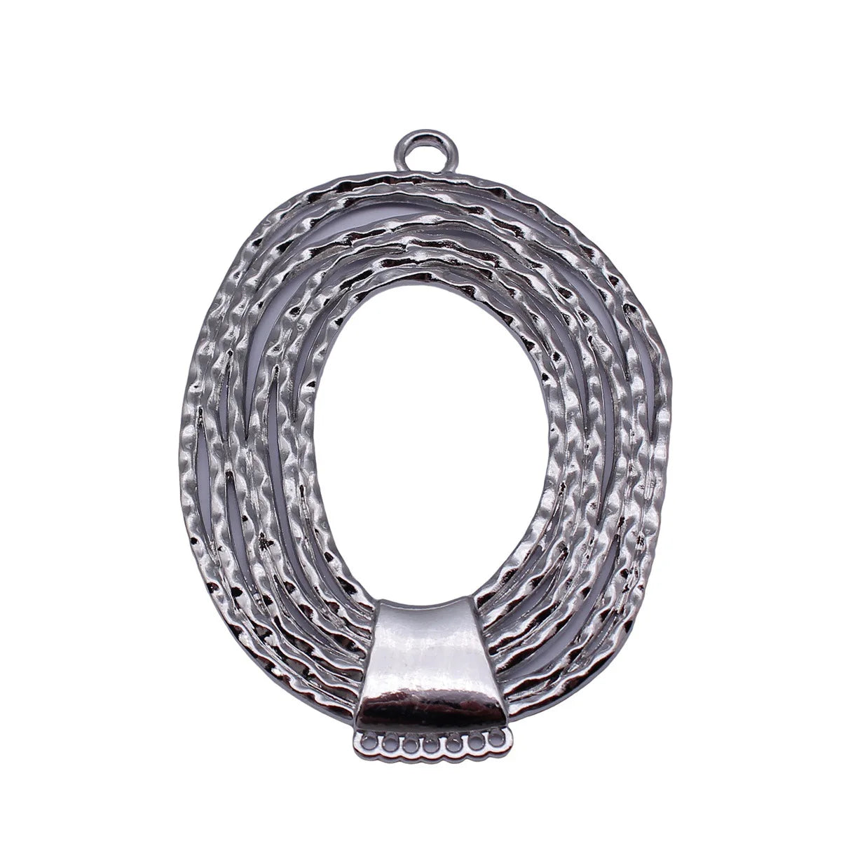 76x53mm 19.3g White Gold Color Zinc Alloy Layered Hammered Oval Round Charm Pendant for DIY Statement Necklace