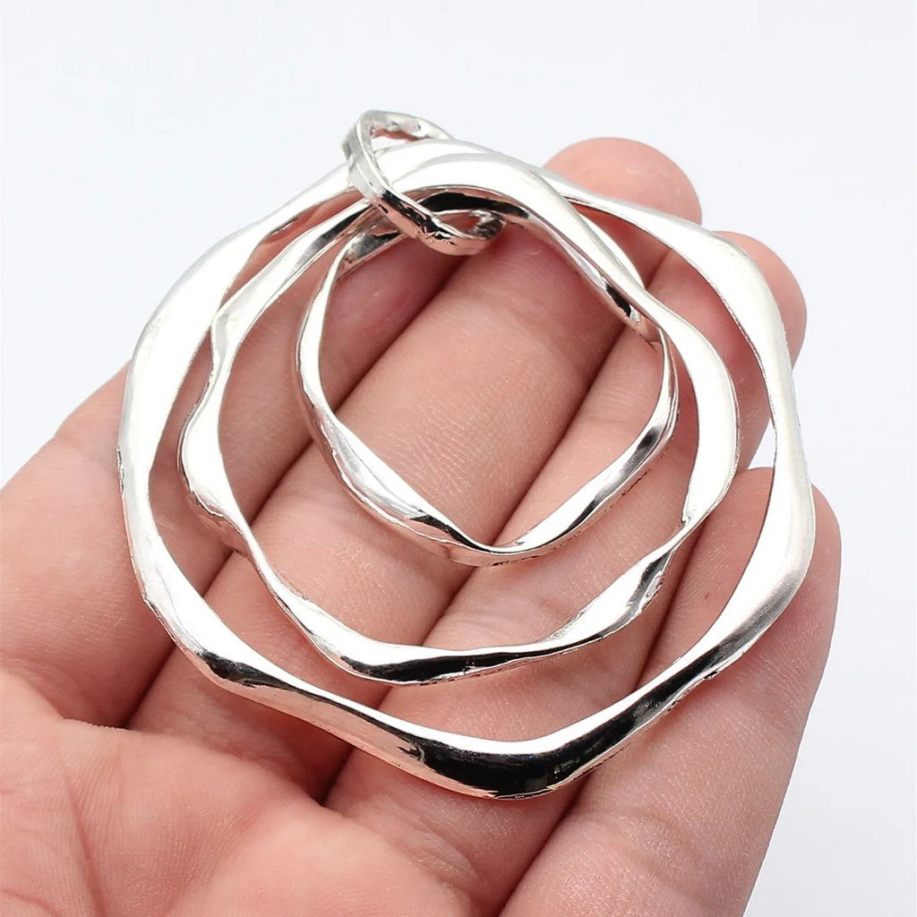 71x70mm 22g Multicolor Zinc Alloy Three Layer Hollow Hammered Round Ring Charm Pendant for Necklace Making