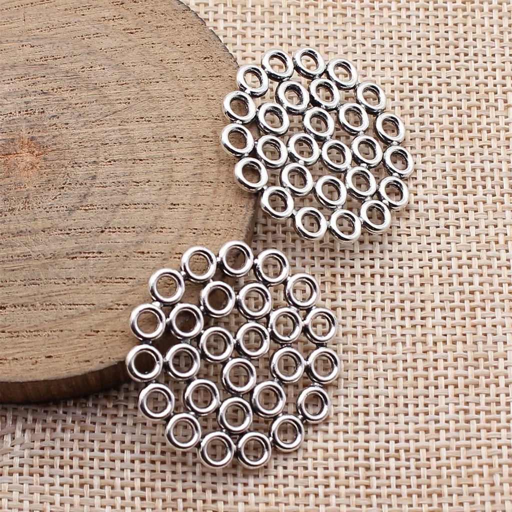 30x30x1.8mm 3.3g Antique Silver Zinc Alloy Hollow Round Ring Disc Connector Charm for DIY Jewelry Making