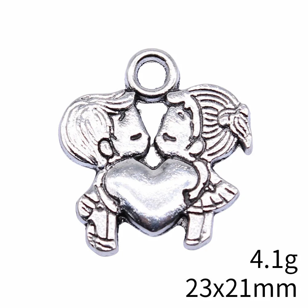 23x21mm 4.1g Multicolor Zinc Alloy Couple Heart Charm Pendant for DIY Necklace Bracelet Jewelry