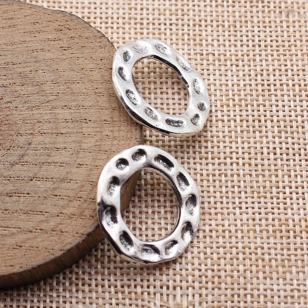 24x24mm 2.7g Antique Silver Zinc Alloy Hammered Round Ring Charm Pendant for DIY Jewelry Making