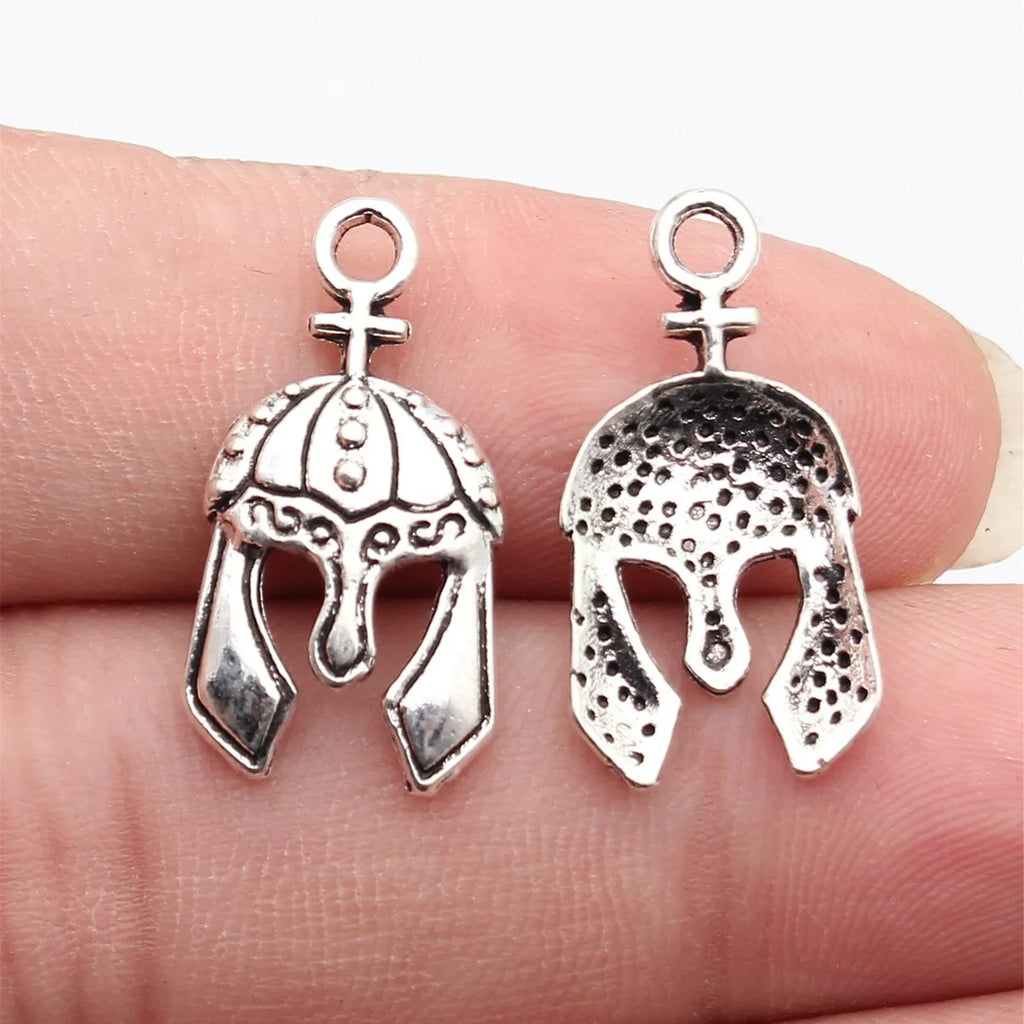 24x12mm 1.2g Antique Silver Zinc Alloy Battle Helmet Charm Pendant for Military Theme DIY Jewelry Making
