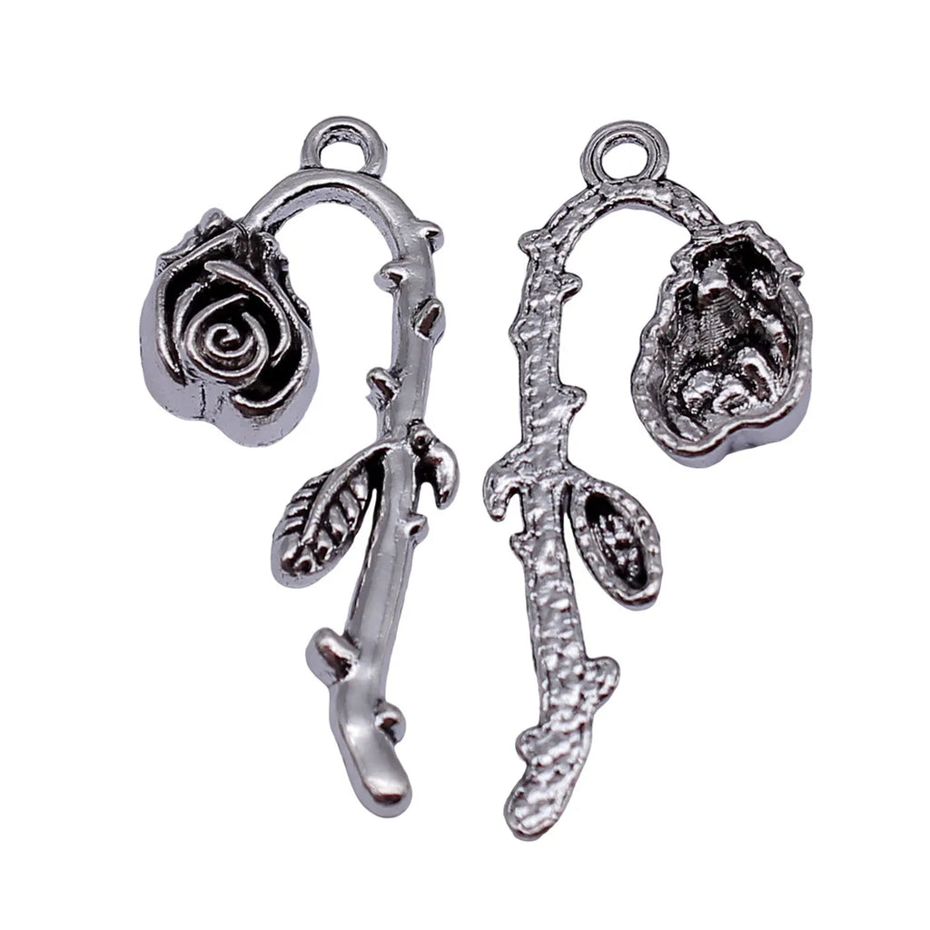 39x16mm 2.2g Antique Silver Zinc Alloy Rose Flower Charm Pendant for DIY Necklace Jewelry Making