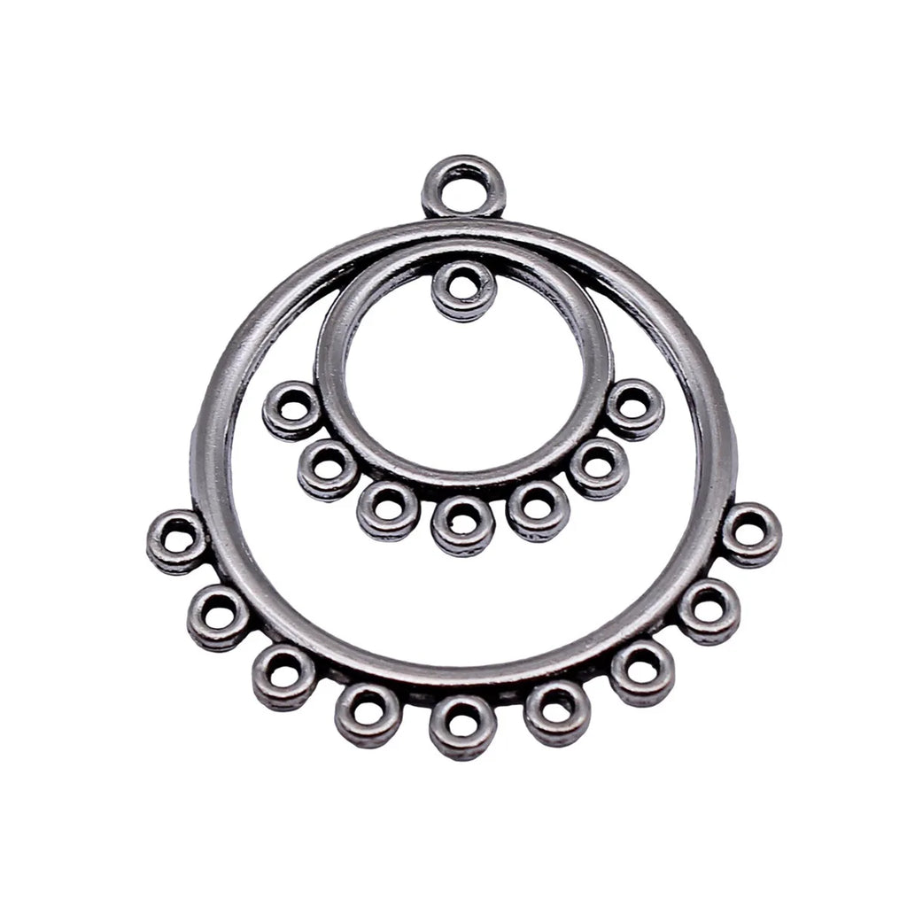 36x34mm 3.4g Antique Silver Zinc Alloy Layered Round Ring Connector Charm for DIY Earrings