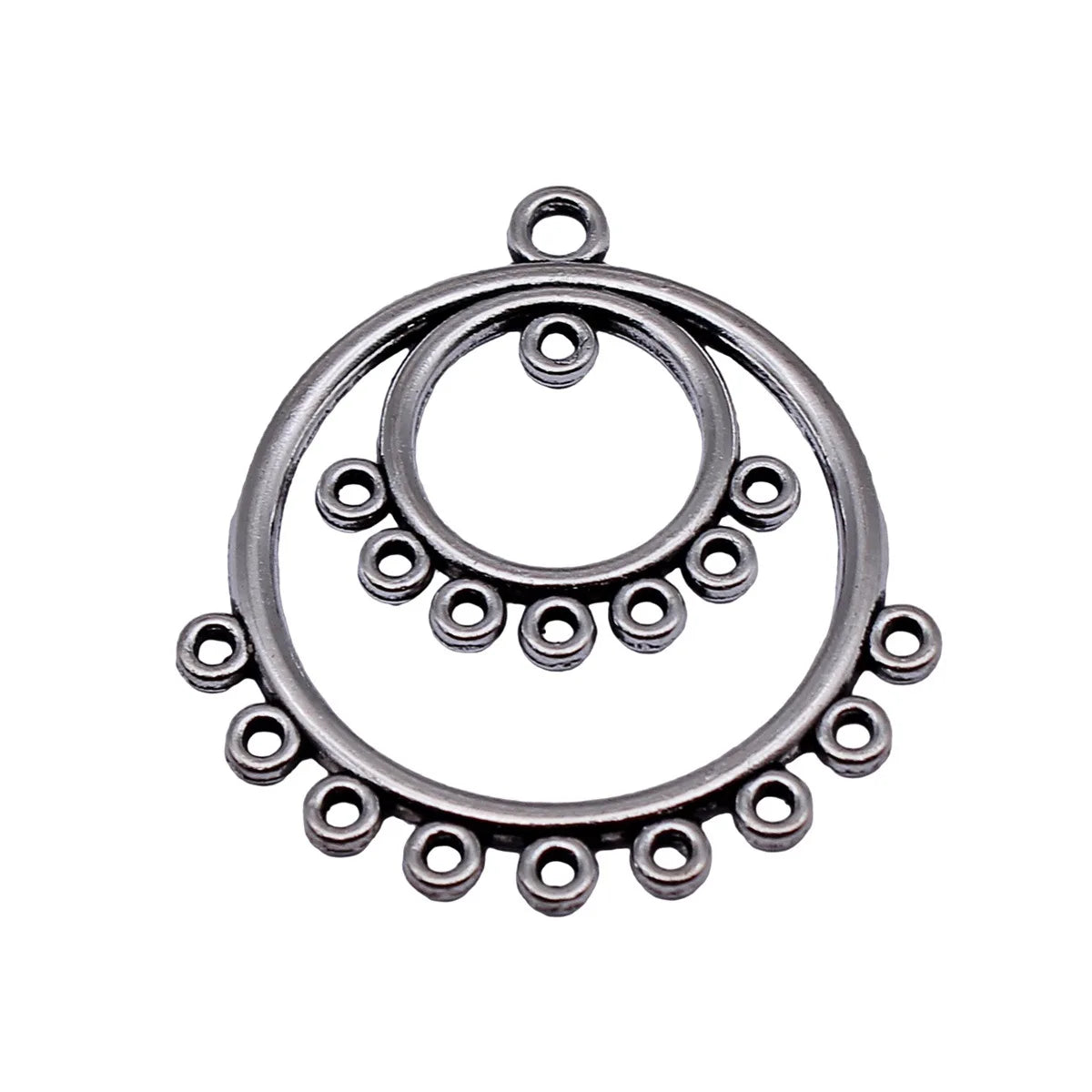 36x34mm 3.4g Antique Silver Zinc Alloy Layered Round Ring Connector Charm for DIY Earrings
