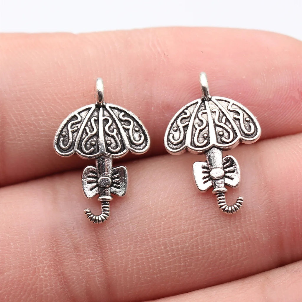 20x13mm 1.1g Antique Silver Zinc Alloy Bow Umbrella Side Hole Butterfly Charm Pendant for DIY Jewelry Making