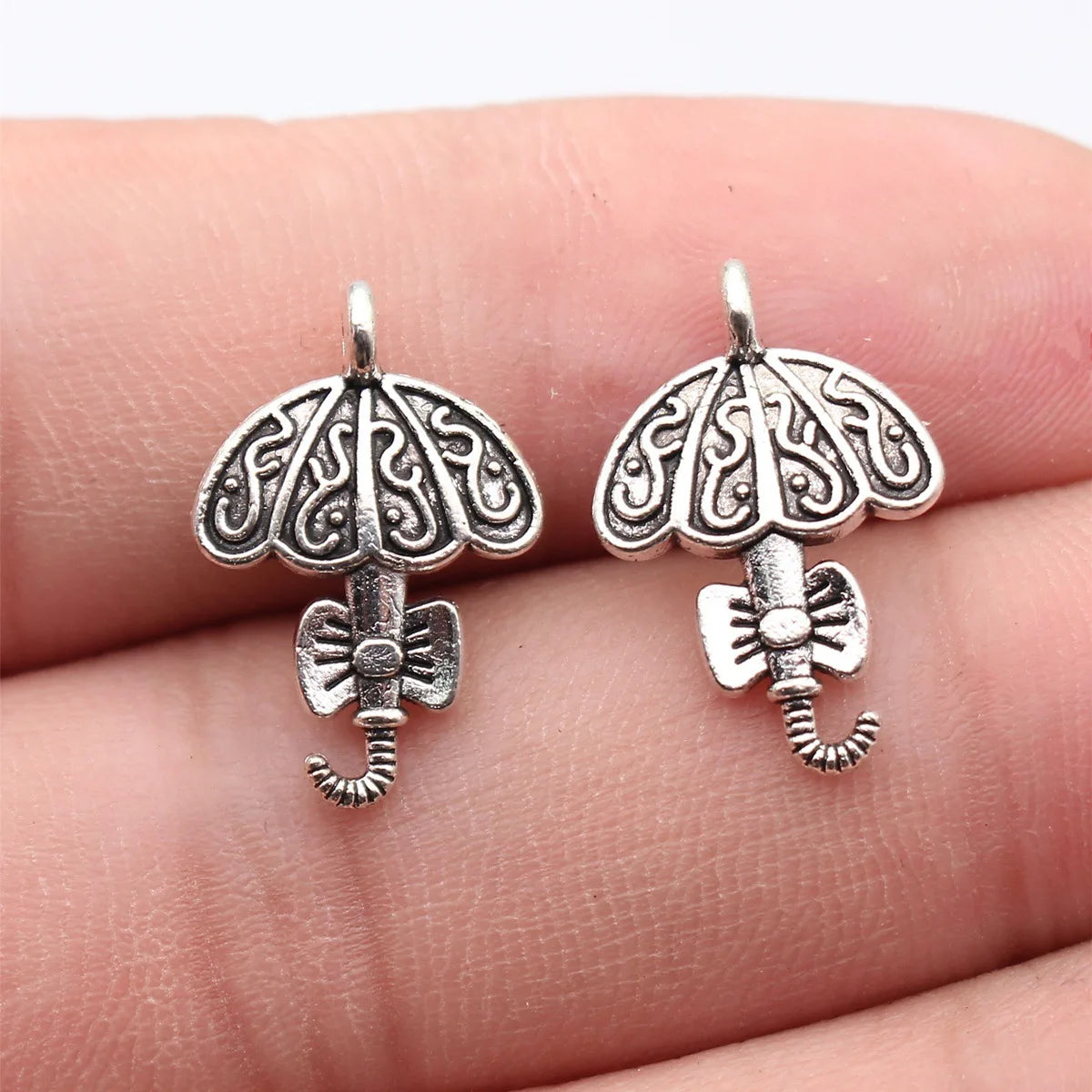 20x13mm 1.1g Antique Silver Zinc Alloy Bow Umbrella Side Hole Butterfly Charm Pendant for DIY Jewelry Making