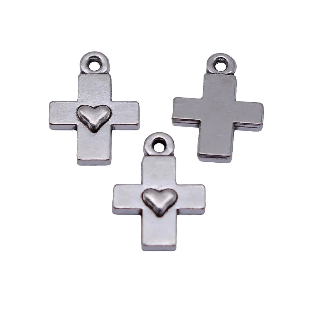 15x11mm 0.84g Antique Silver Zinc Alloy Heart Cross Charm Pendant for DIY Necklace Bracelet Jewelry