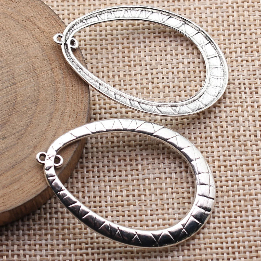 44x31mm 2.3g Antique Silver Zinc Alloy Egg Oval Geometric Hollow Round Earring Connector Charms for DIY Jewelry