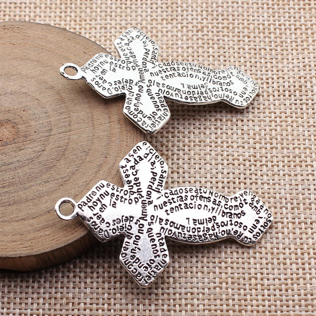 51x34mm 6.5g Antique Silver Zinc Alloy Double-Sided Scripture Cross Charm Pendant for DIY Jewelry
