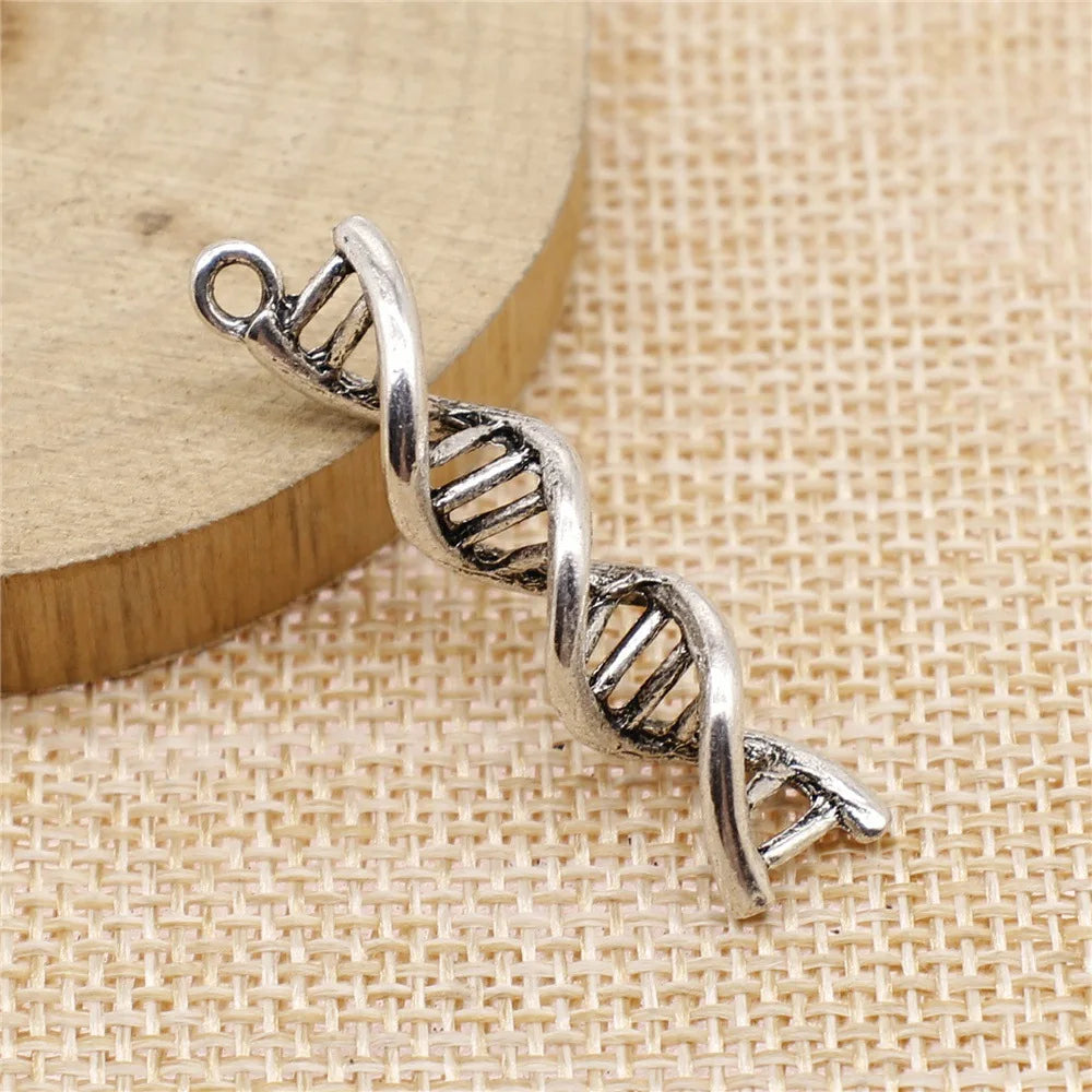 9x41mm 2.8g Antique Silver Zinc Alloy DNA Helix Charm Pendant for DIY Science Theme Jewelry Making