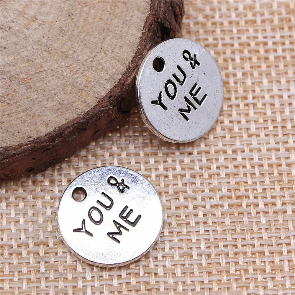 15x15mm 1.9g Antique Silver Zinc Alloy YOU&ME Letter Charm Pendant for DIY Jewelry Making