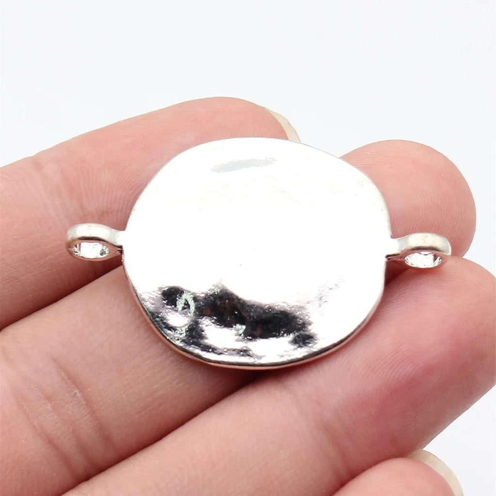 43x29mm 5.8g Multicolor Zinc Alloy Hammered Irregular Round Disc Connector Charm for DIY Jewelry Making