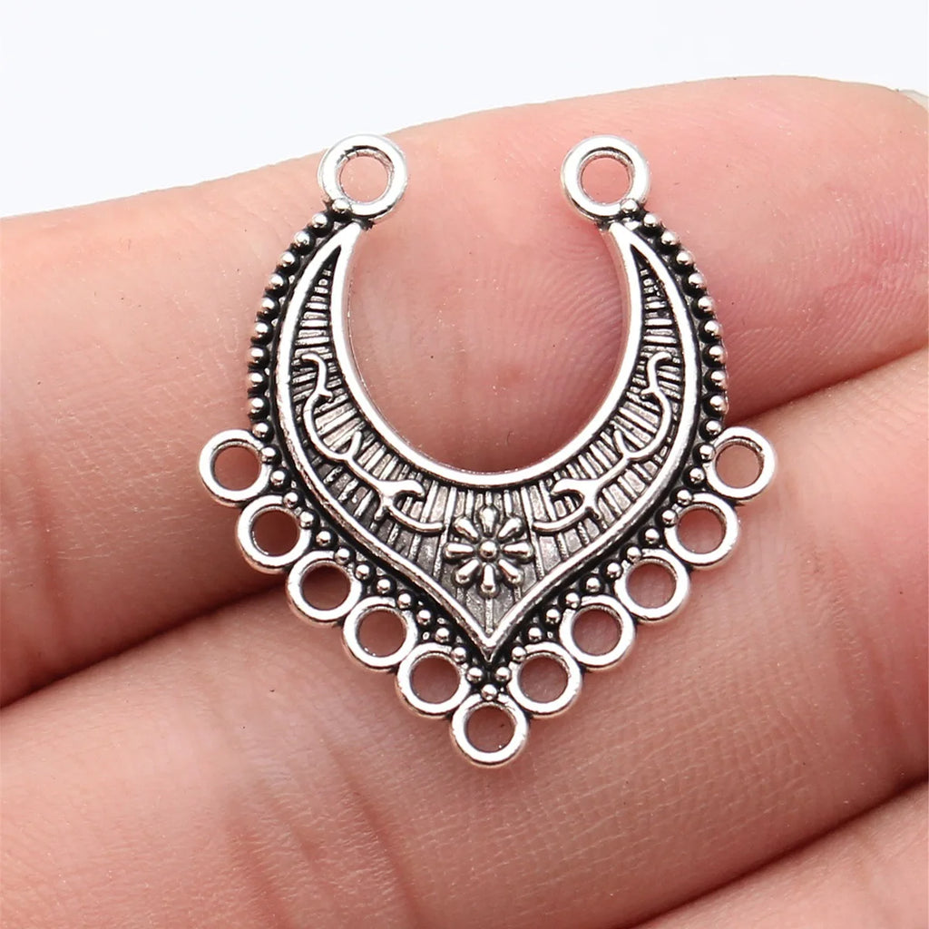 30x27mm 2.5g Multicolor Zinc Alloy Flower Crescent Moon Earring Connector Charm for DIY Earrings