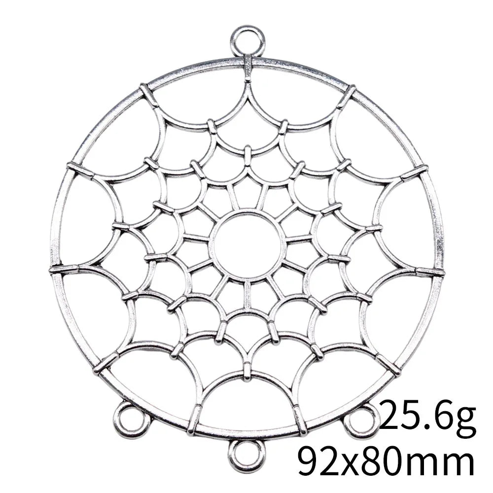 92x80mm 25.6g Antique Silver Zinc Alloy Dreamcatcher Connector Charm Pendant for DIY Jewelry Making