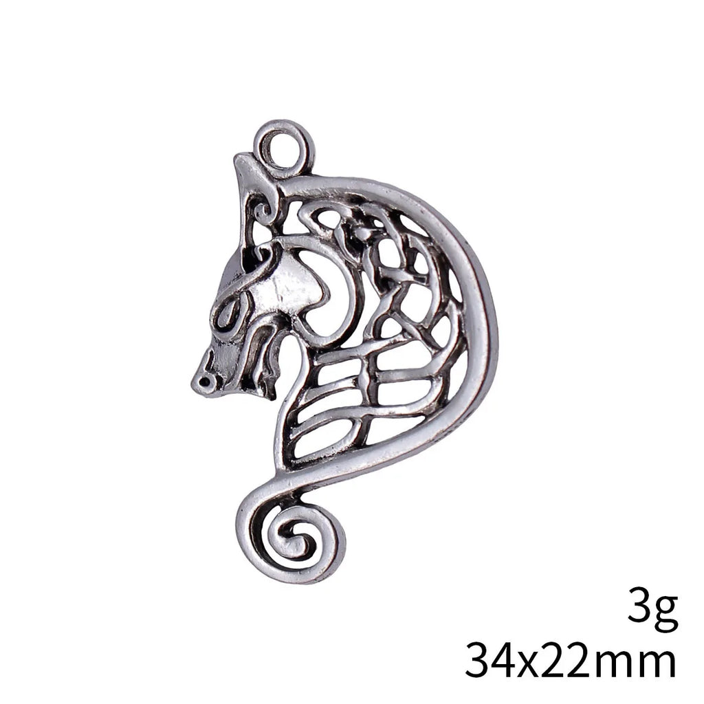 34x22mm 3g Antique Silver Zinc Alloy Hollow Celtic Knot Horse Head Charm Pendant for DIY Necklace