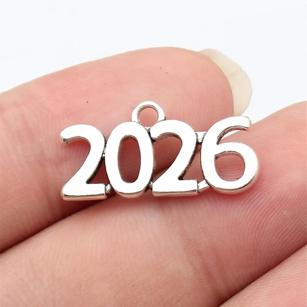 25x12mm 2.3g Antique Silver Zinc Alloy 2026 Year Charm Pendant for DIY Graduation Jewelry Making