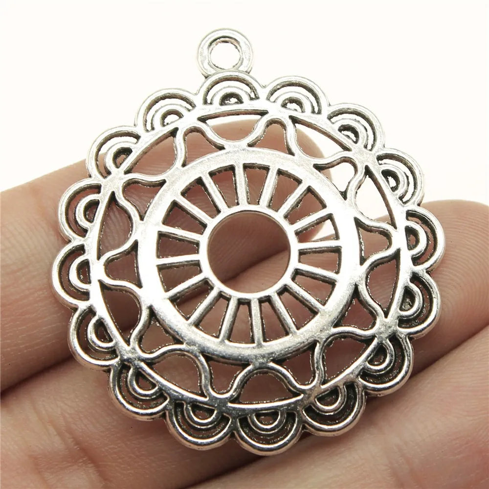 42x38mm 5.9g Multicolor Zinc Alloy Hollow Round Floral Earring Charms for DIY Earrings Jewelry Making