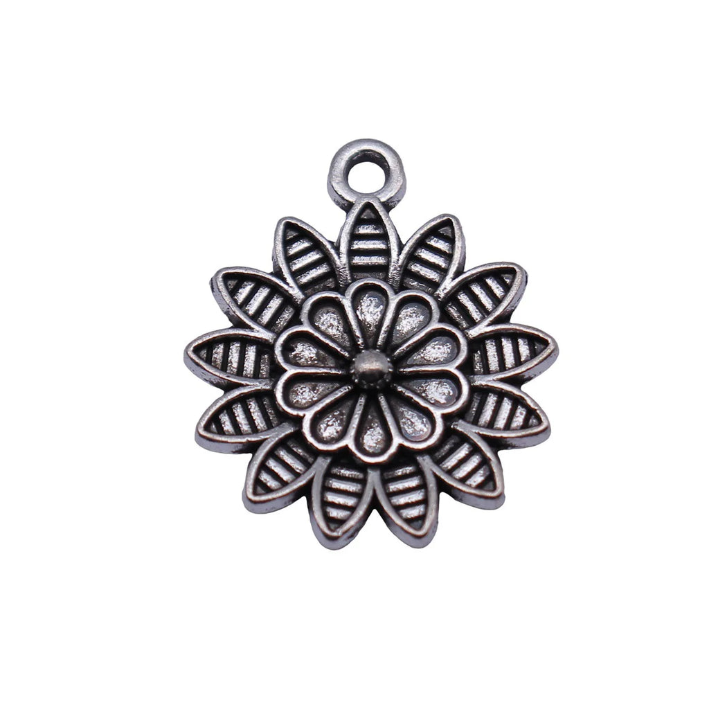 22x19mm 1.7g Antique Silver Zinc Alloy Flower Charm Pendant for DIY Necklace Bracelet Jewelry Making