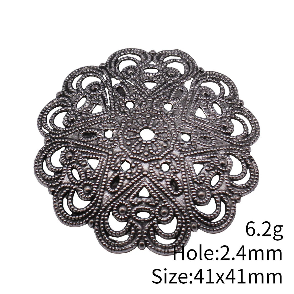 41x41mm 6.2g Antique Silver Zinc Alloy Heart Texture Bead Cap Flower Spacer for DIY Jewelry Making