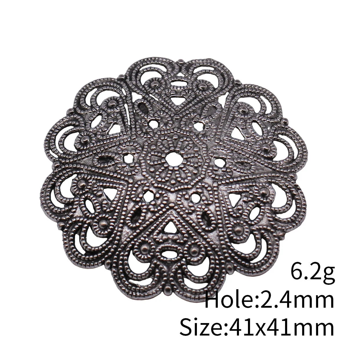 41x41mm 6.2g Antique Silver Zinc Alloy Heart Texture Bead Cap Flower Spacer for DIY Jewelry Making