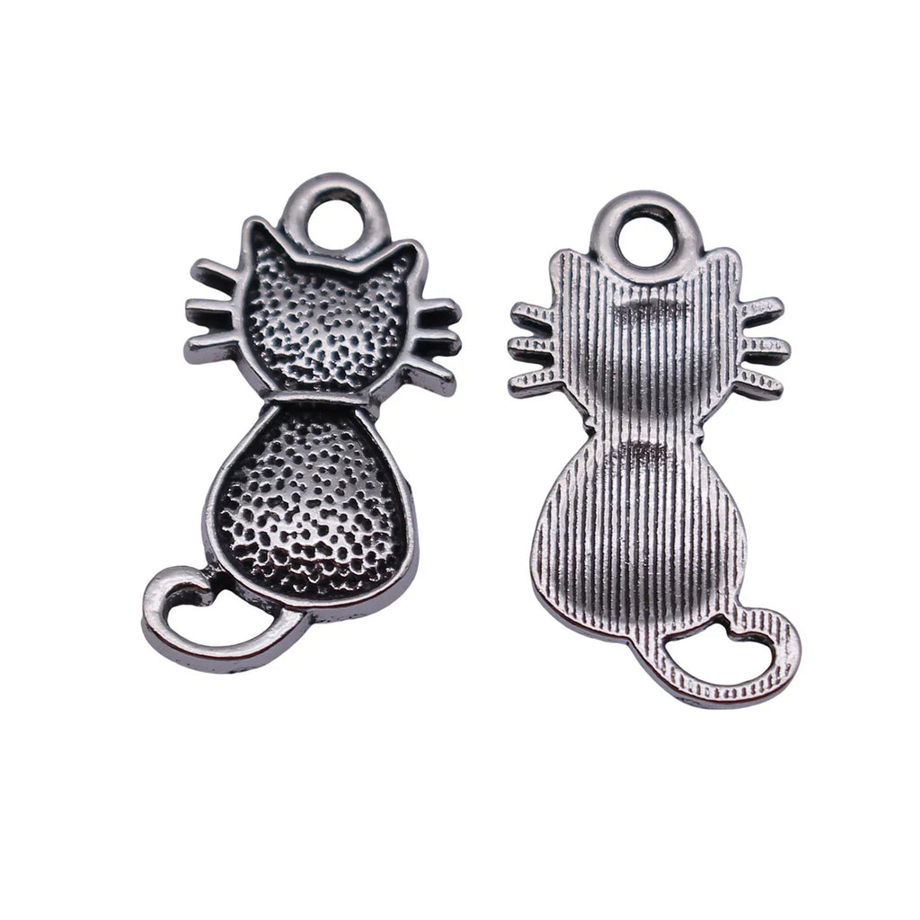 22x11mm 1.2g Blackened Platinum Tone Zinc Alloy Cat Charm Pendant for DIY Bracelet Necklace Jewelry