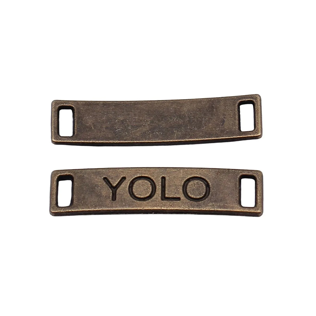 27x6.4mm 1.3g Antique Bronze Zinc Alloy YOLO Letter Tag Connector Charm for DIY Bracelet Jewelry Making