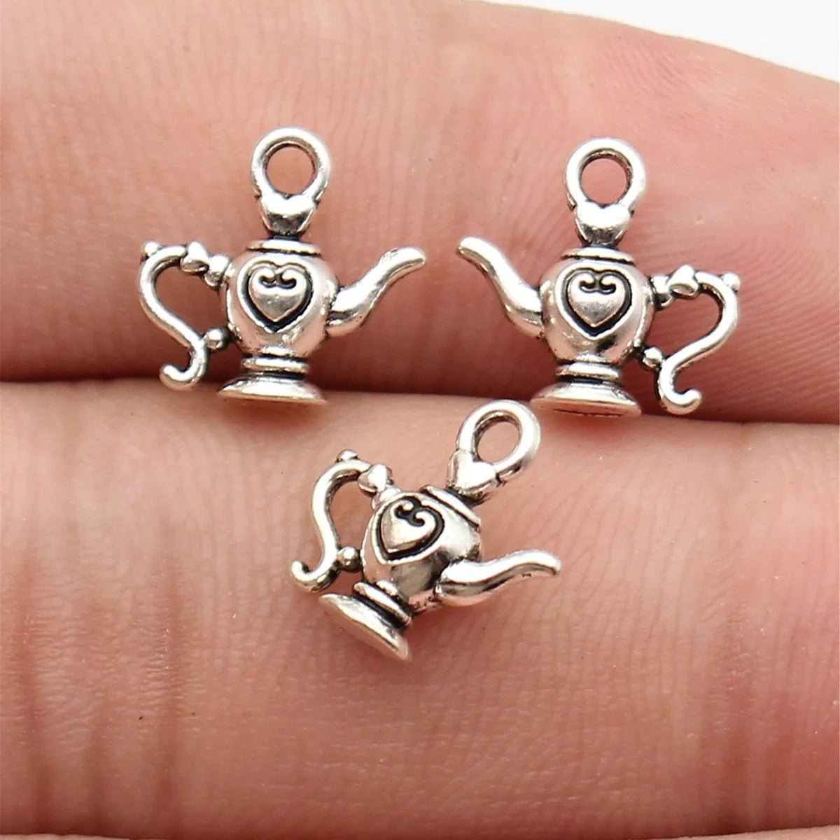 12x12mm 0.76g Antique Silver Zinc Alloy Heart Teapot charm pendant for DIY bracelet necklace jewelry